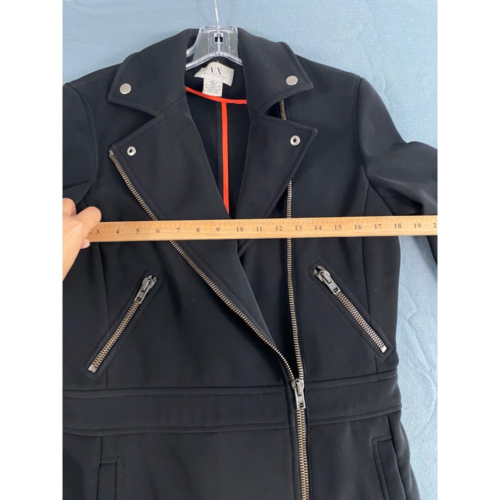 Armani Exchange Moto Trench Coat M Black Asymmetrical Zip Biker Jacket Modern - Picture 7 of 11